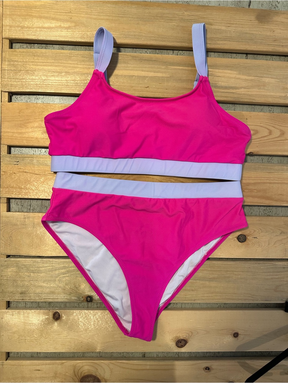 Bikini Suit Triangle Top Bikini Panties Scoop Neck Athletic Swimwear hot pink LG - Picture 8 of 8